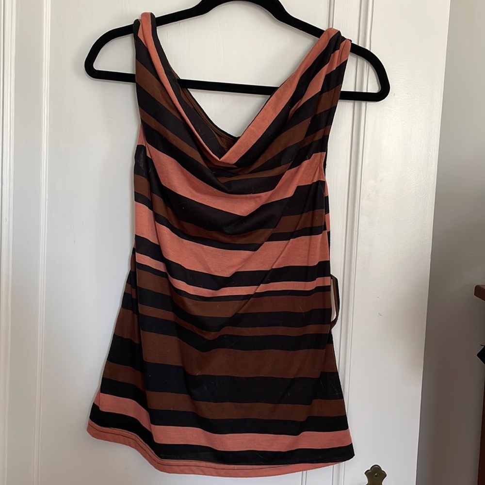 Orange and brown stripes cowl neck tank top